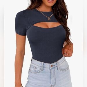Womens Cutout Short Sleeve Bodysuit